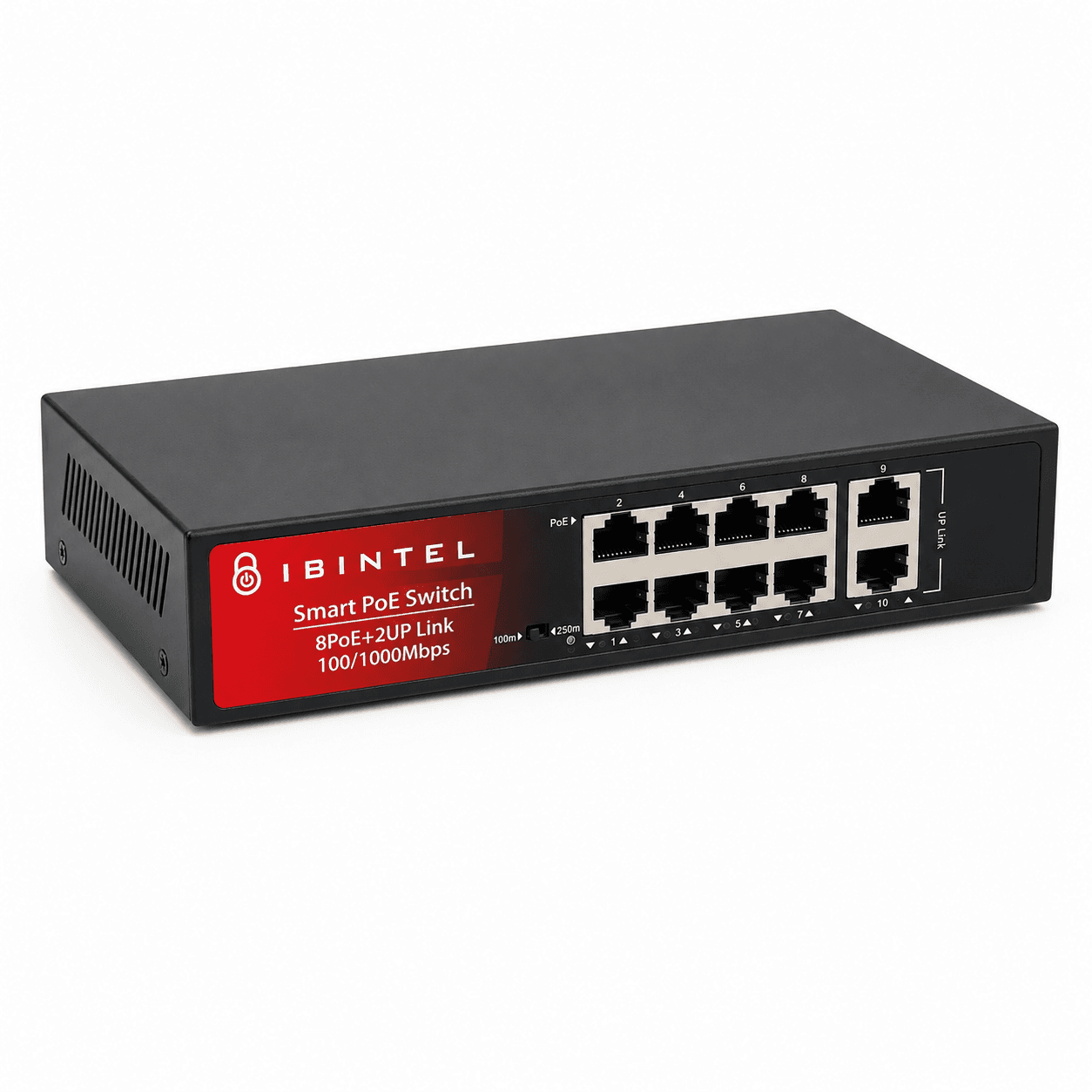 Switch 8 puertos poe 10 100Mbps + 2 puertos uplink